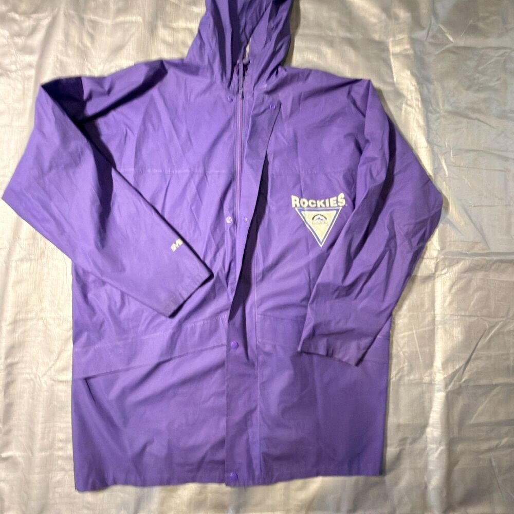 Vintage 90s Colorado Rockies Rain Jacket Mens XXL Purple Mirage MLB Parka Poncho
